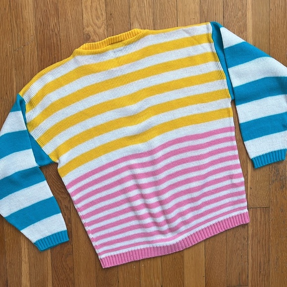 Colorful 80s Acrylic Striped Sweater Made in USA XS/S Crewneck Knit Pullover - Picture 6 of 11